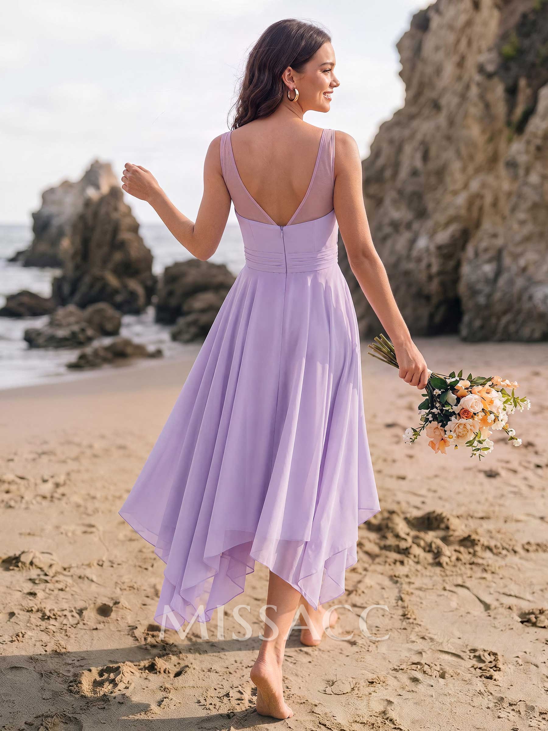 A-Line V-Neck Sleeveless Tea-Length Chiffon(Non-Stretch) A-Line V-Neck Sleeveless Tea-Length Chiffon(Non-Stretch)