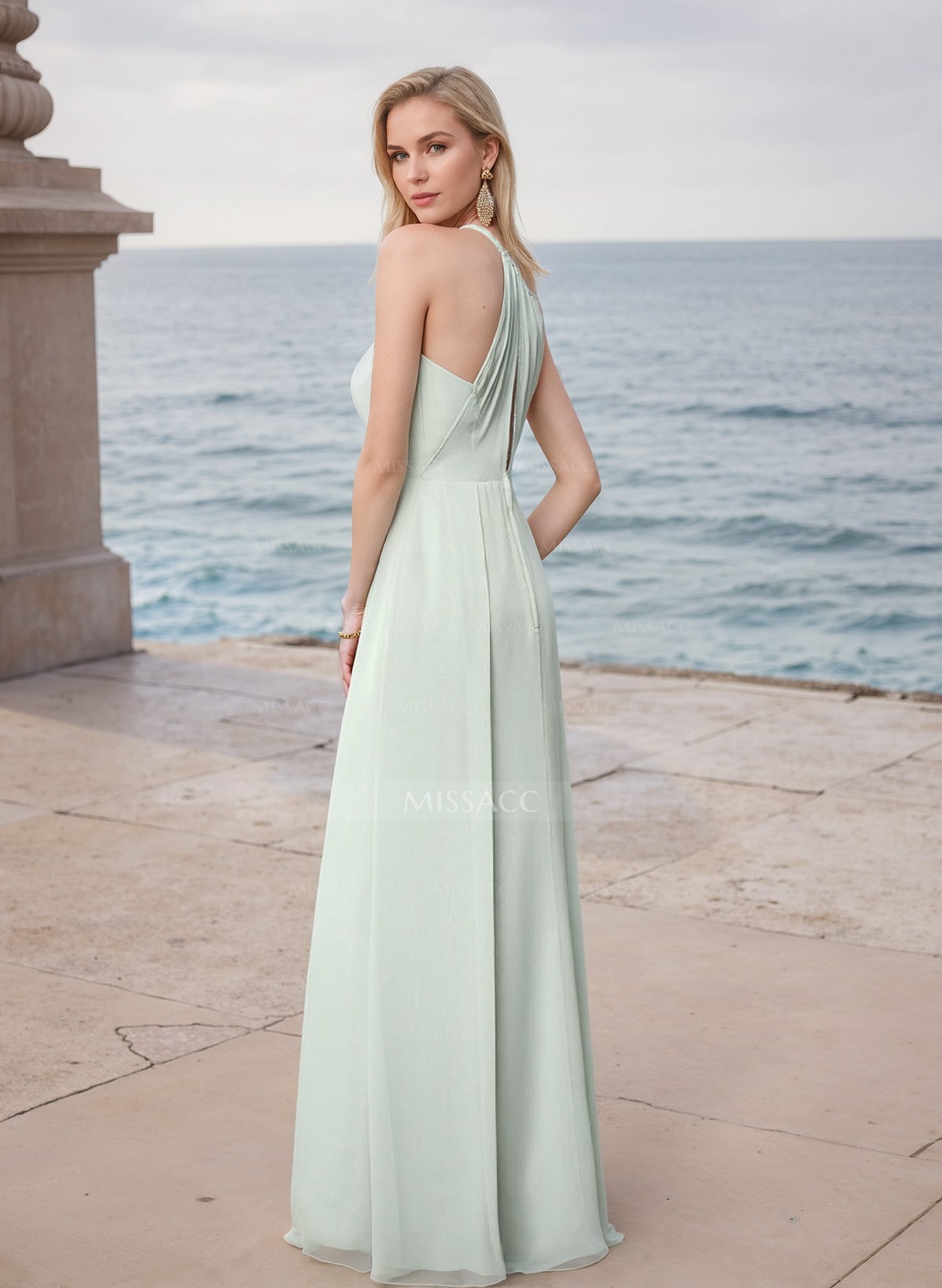 A-Line V-Neck Sleeveless Chiffon(Non-Stretch) Bridesmaid Dresses