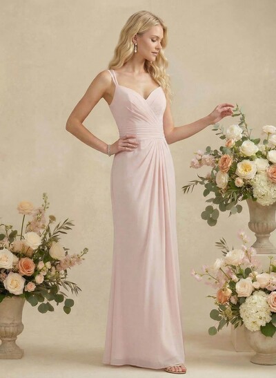 Sheath/Column V-Neck Sleeveless Chiffon(Non-Stretch) Bridesmaid Dresses