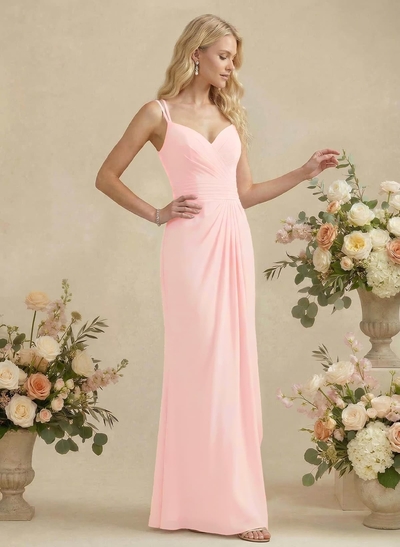 Sheath/Column V-Neck Sleeveless Chiffon(Non-Stretch) Bridesmaid Dresses
