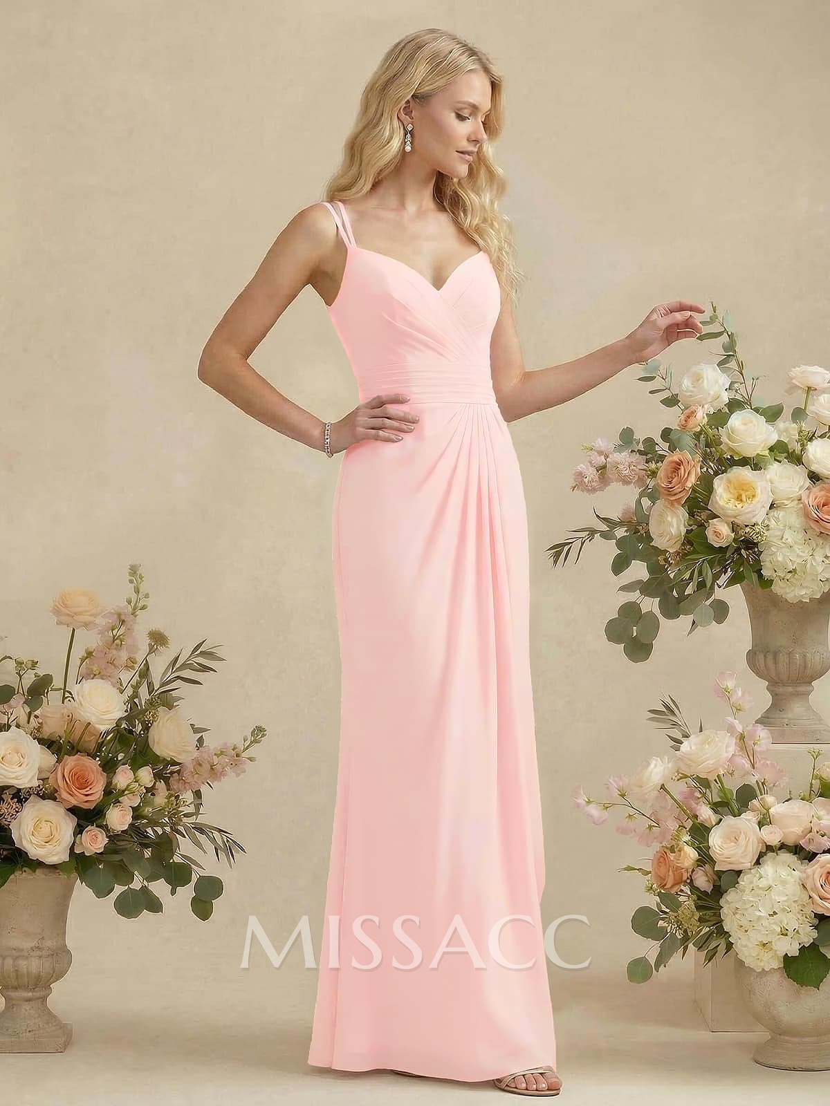 Sheath/Column V-Neck Sleeveless Chiffon(Non-Stretch) Bridesmaid Dresses