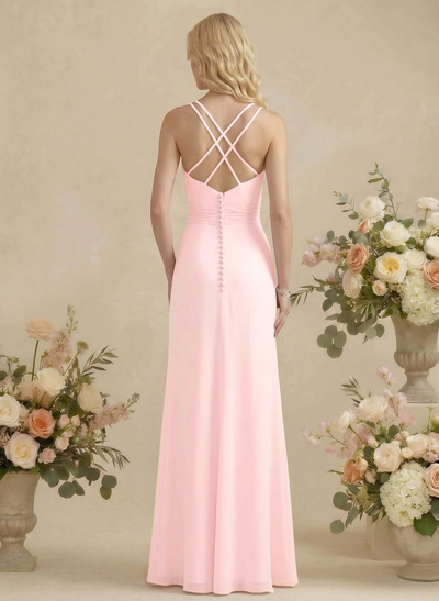 Sheath/Column V-Neck Sleeveless Chiffon(Non-Stretch) Bridesmaid Dresses
