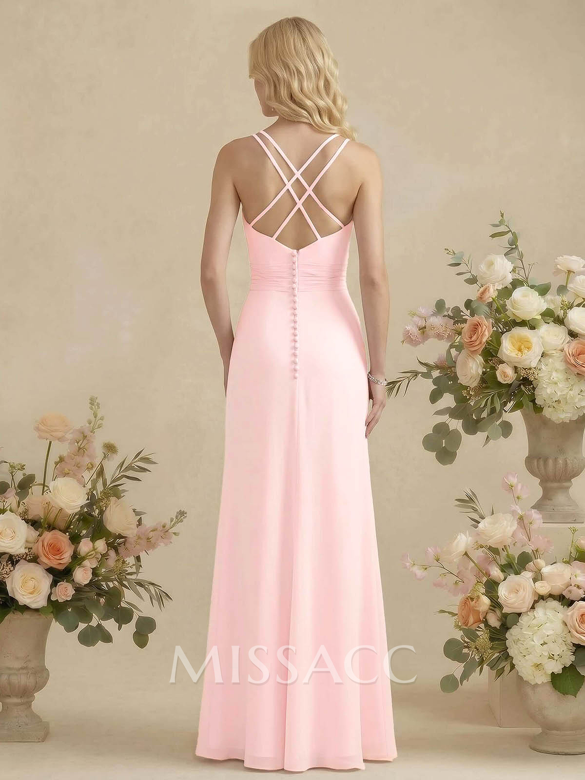 Sheath/Column V-Neck Sleeveless Chiffon(Non-Stretch) Bridesmaid Dresses