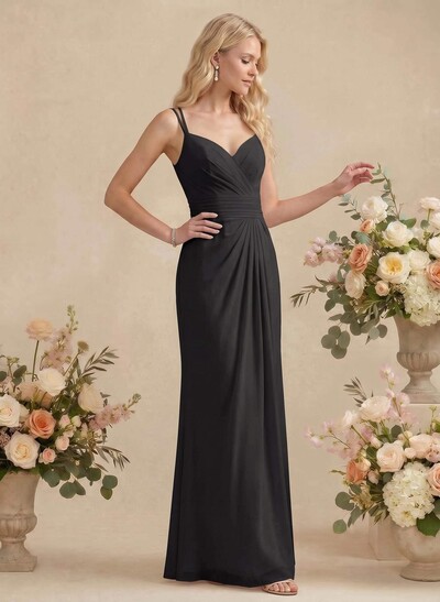 Sheath/Column V-Neck Sleeveless Chiffon(Non-Stretch) Bridesmaid Dresses
