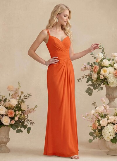 Sheath/Column V-Neck Sleeveless Chiffon(Non-Stretch) Bridesmaid Dresses