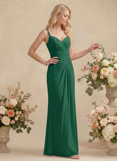 Sheath/Column V-Neck Sleeveless Chiffon(Non-Stretch) Bridesmaid Dresses