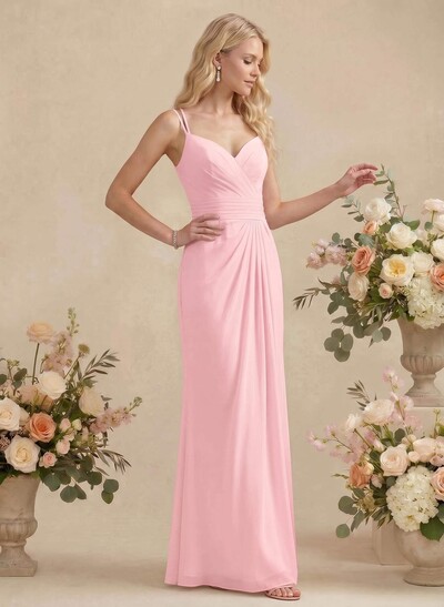 Sheath/Column V-Neck Sleeveless Chiffon(Non-Stretch) Bridesmaid Dresses