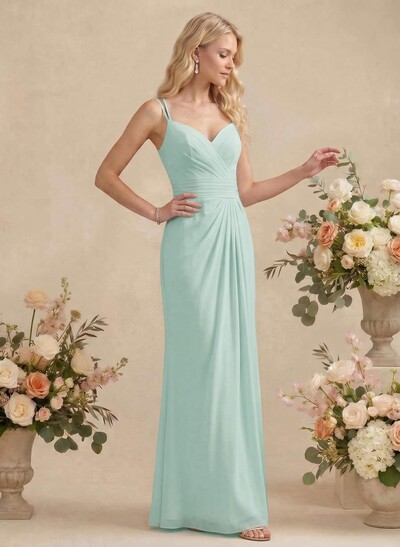 Sheath/Column V-Neck Sleeveless Chiffon(Non-Stretch) Bridesmaid Dresses
