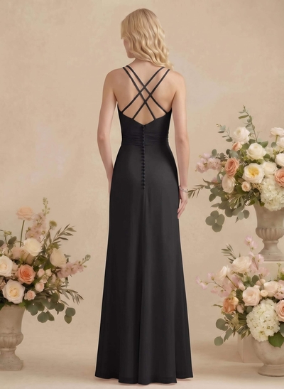 Sheath/Column V-Neck Sleeveless Chiffon(Non-Stretch) Bridesmaid Dresses