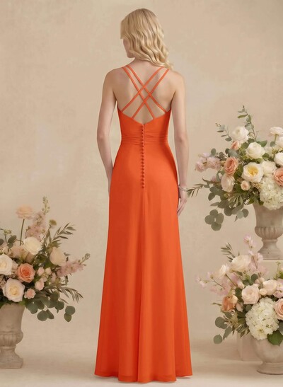 Sheath/Column V-Neck Sleeveless Chiffon(Non-Stretch) Bridesmaid Dresses