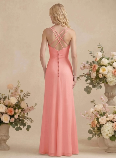 Sheath/Column V-Neck Sleeveless Chiffon(Non-Stretch) Bridesmaid Dresses