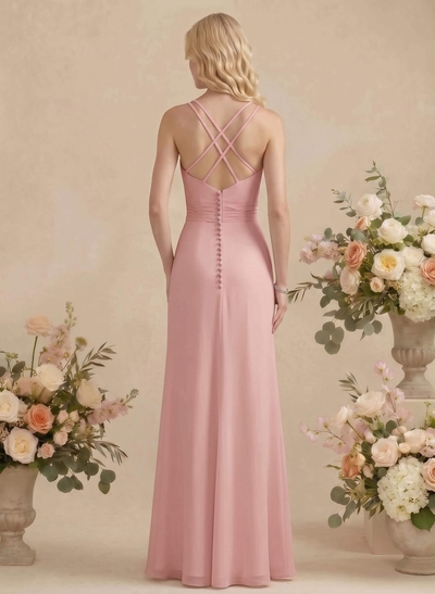 Sheath/Column V-Neck Sleeveless Chiffon(Non-Stretch) Bridesmaid Dresses