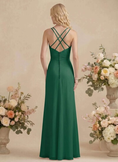Sheath/Column V-Neck Sleeveless Chiffon(Non-Stretch) Bridesmaid Dresses