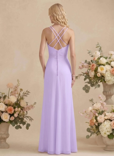 Fitted Column V-Neck Sleeveless Chiffon Bridesmaid Dresses (Non-Stretch)