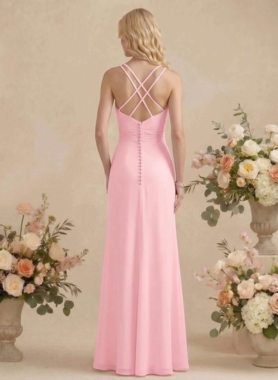 Sheath/Column V-Neck Sleeveless Chiffon(Non-Stretch) Bridesmaid Dresses
