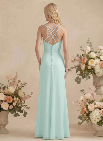 Sheath/Column V-Neck Sleeveless Chiffon(Non-Stretch) Bridesmaid Dresses
