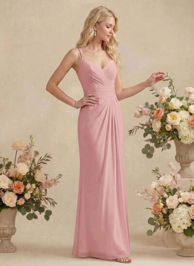 Sheath/Column V-Neck Sleeveless Chiffon(Non-Stretch) Bridesmaid Dresses