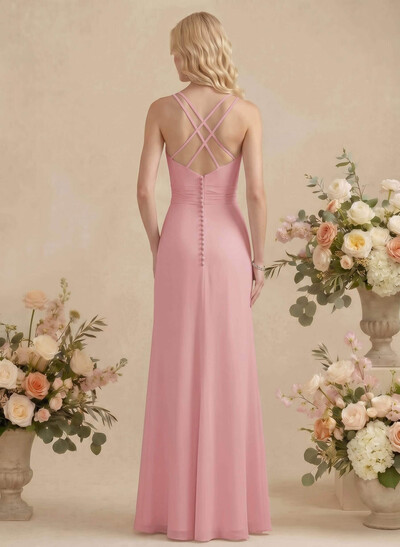 Sheath/Column V-Neck Sleeveless Chiffon(Non-Stretch) Bridesmaid Dresses