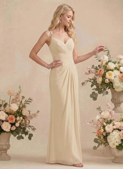 Sheath/Column V-Neck Sleeveless Chiffon(Non-Stretch) Bridesmaid Dresses