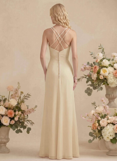 Sheath/Column V-Neck Sleeveless Chiffon(Non-Stretch) Bridesmaid Dresses