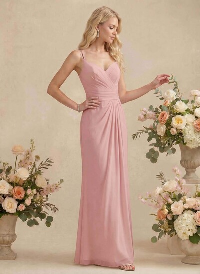 Sheath/Column V-Neck Sleeveless Chiffon(Non-Stretch) Bridesmaid Dresses