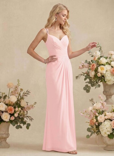 Sheath/Column V-Neck Sleeveless Chiffon(Non-Stretch) Bridesmaid Dresses