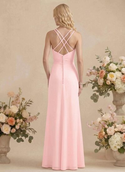 Sheath/Column V-Neck Sleeveless Chiffon(Non-Stretch) Bridesmaid Dresses