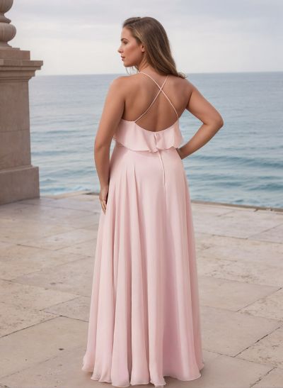 A-Line V-Neck Sleeveless Chiffon(Non-Stretch) Bridesmaid Dresses With Ruffle