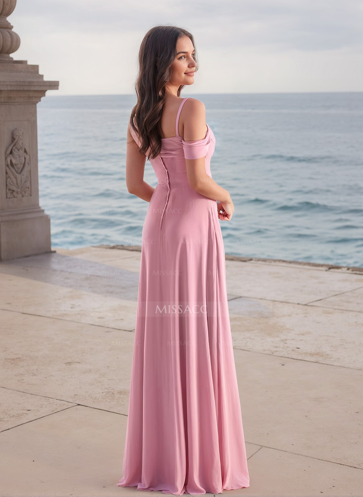 Sheath/Column Chiffon(Non-Stretch) Bridesmaid Dresses With High Split