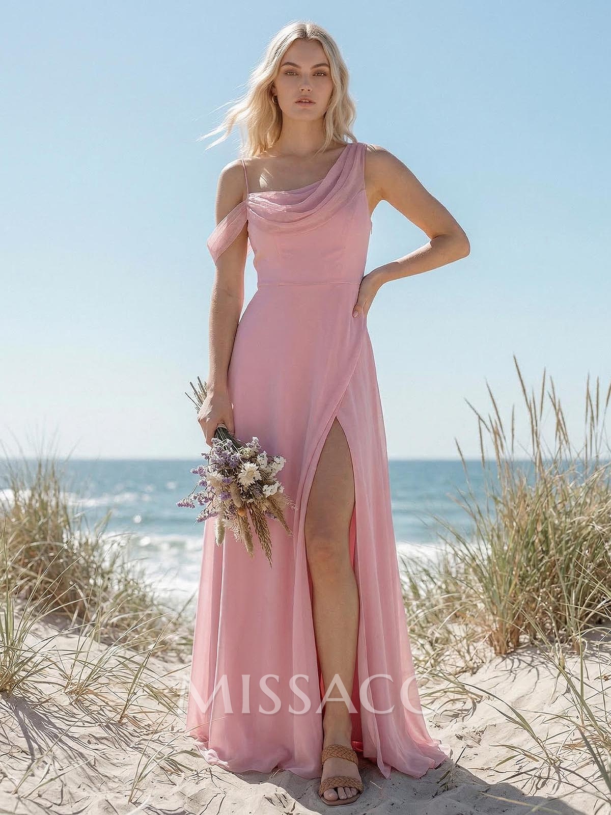 Sheath/Column Chiffon(Non-Stretch) Bridesmaid Dresses With High Split