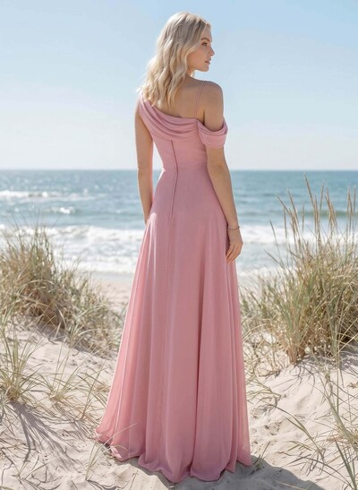 Sheath/Column Chiffon(Non-Stretch) Bridesmaid Dresses With High Split