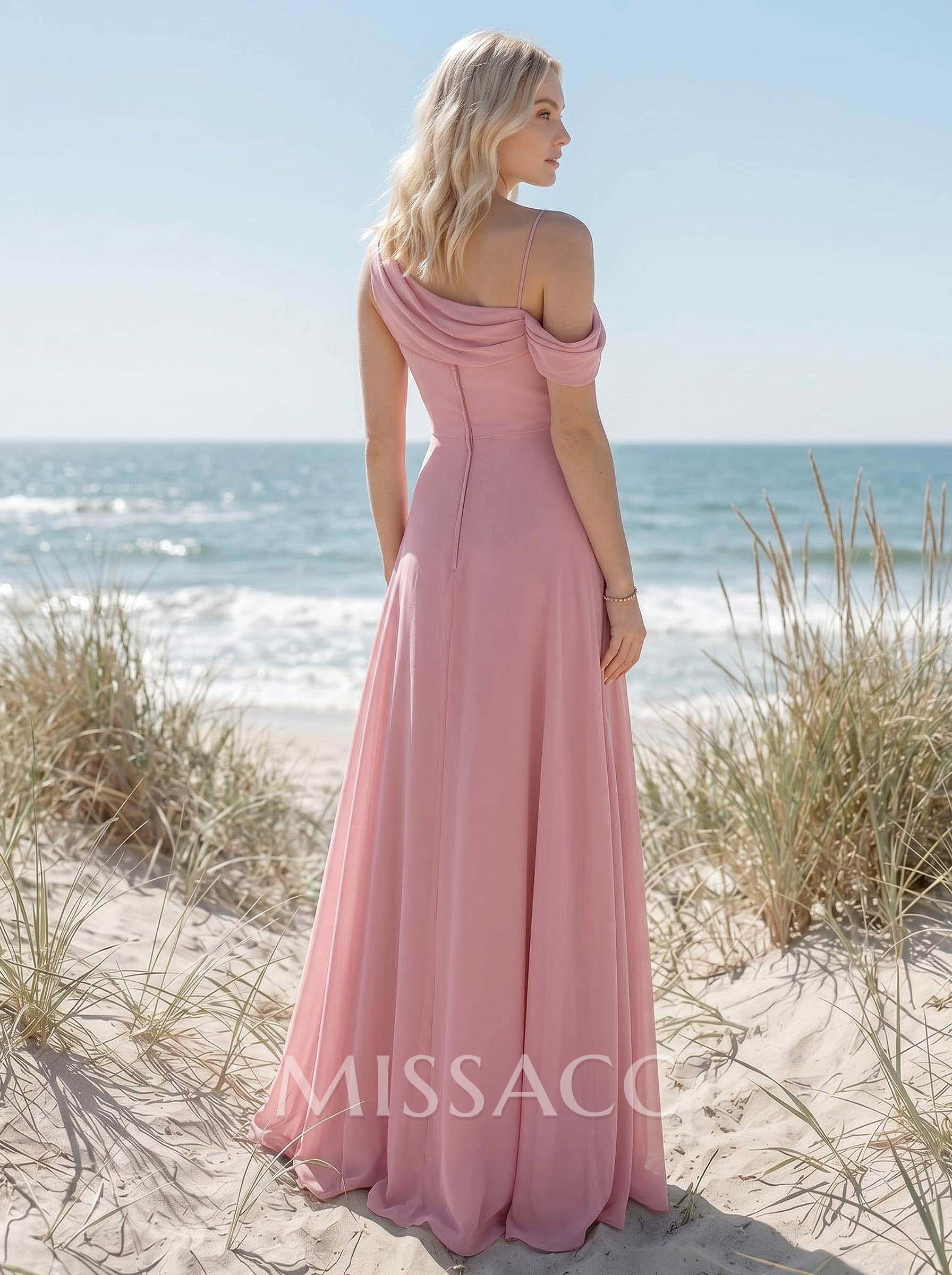 Sheath/Column Chiffon(Non-Stretch) Bridesmaid Dresses With High Split