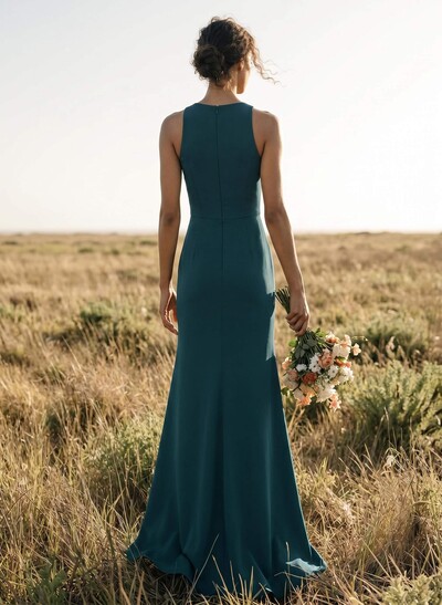 Sheath/Column Silk Like Satin(Non-Stretch) Bridesmaid Dresses With High Split