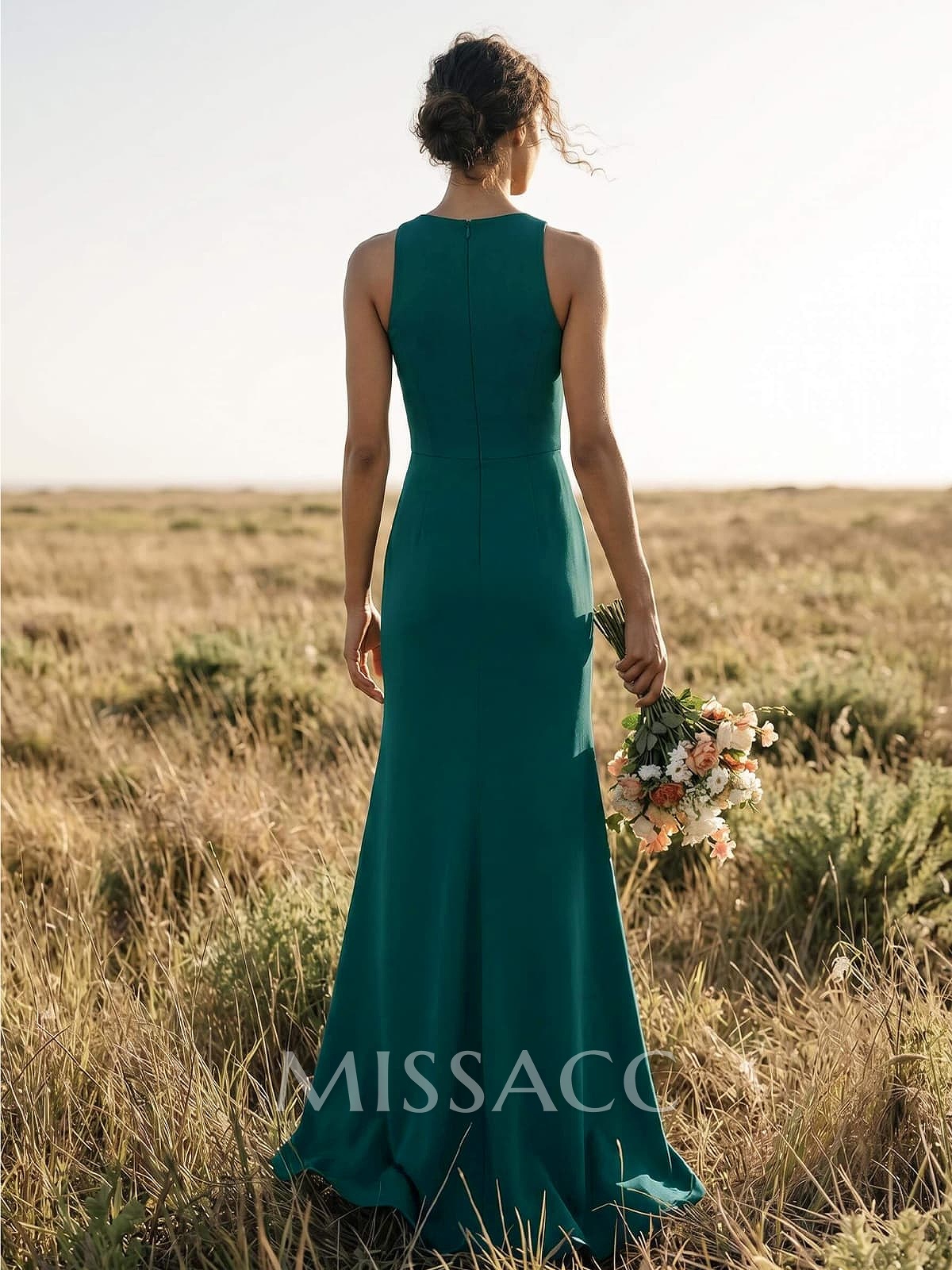Sheath/Column Silk Like Satin(Non-Stretch) Bridesmaid Dresses With High Split