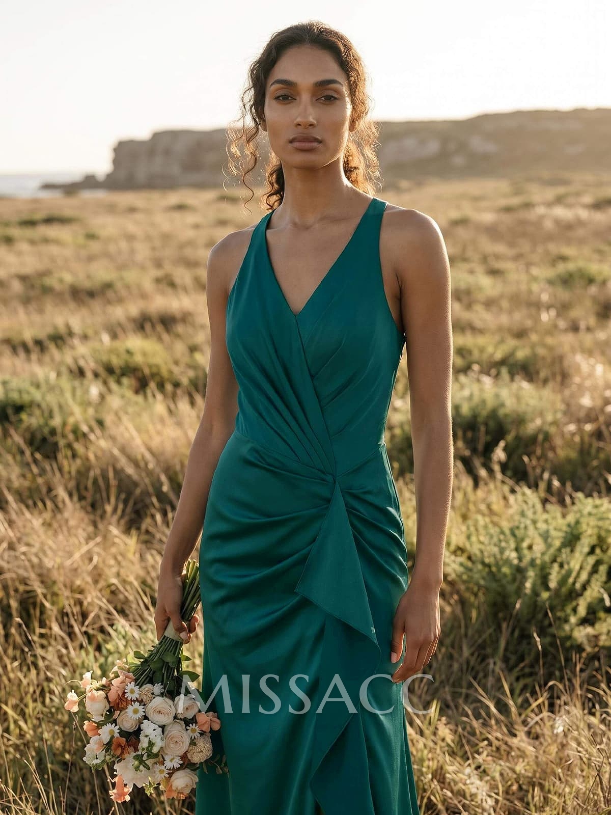 Sheath/Column Silk Like Satin(Non-Stretch) Bridesmaid Dresses With High Split