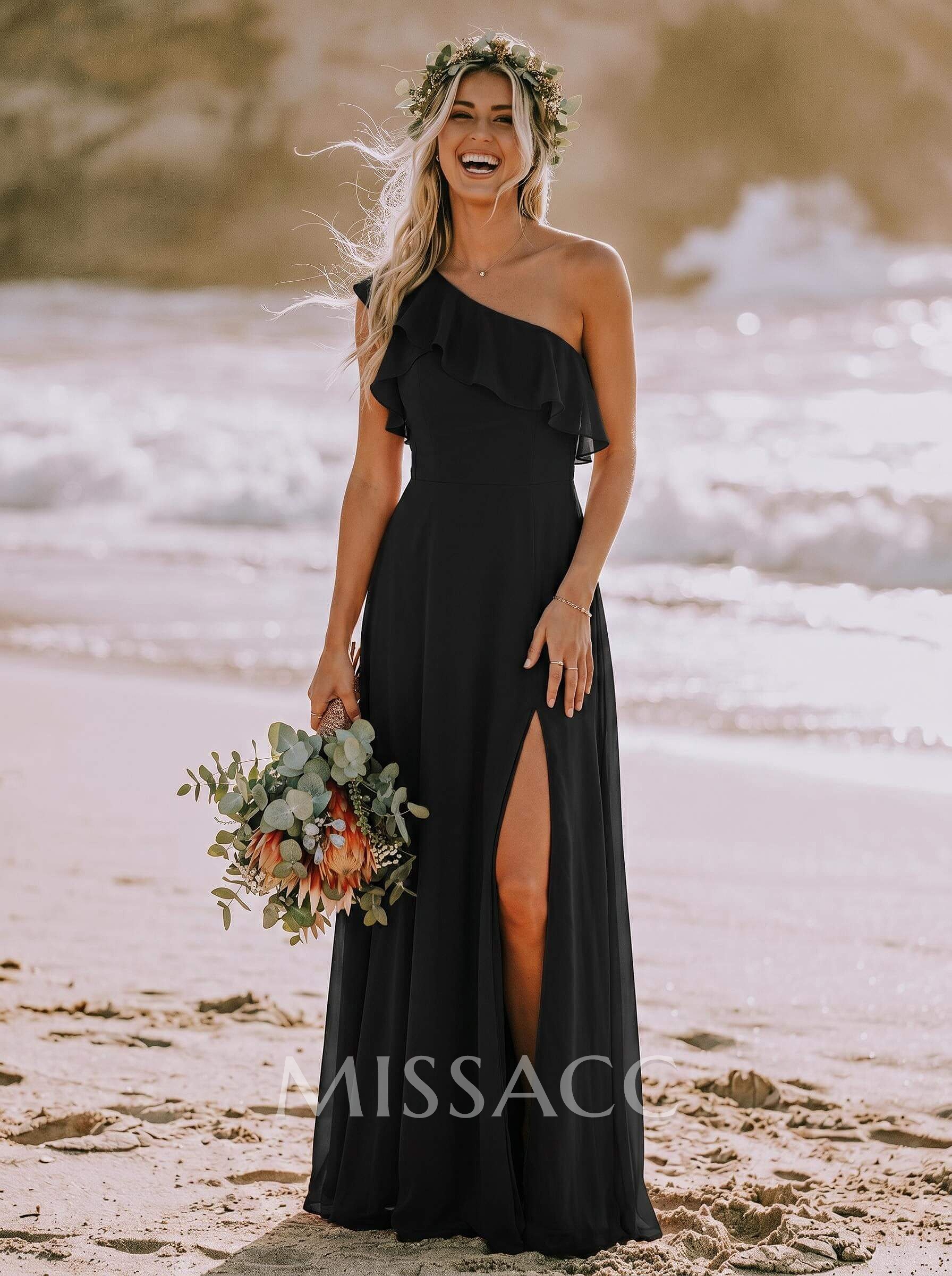 Sheath/Column Chiffon(Non-Stretch) Bridesmaid Dresses With Ruffle