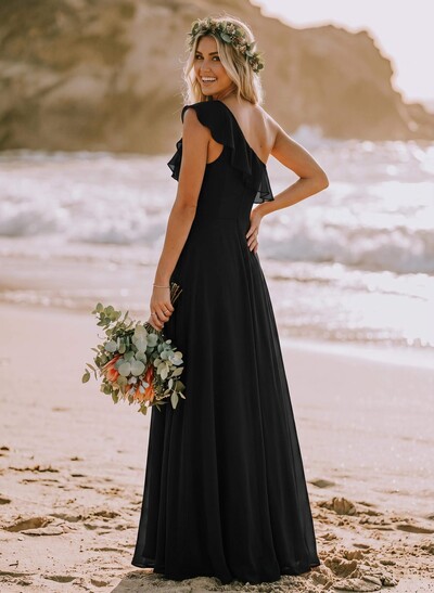Sheath/Column Chiffon(Non-Stretch) Bridesmaid Dresses With Ruffle