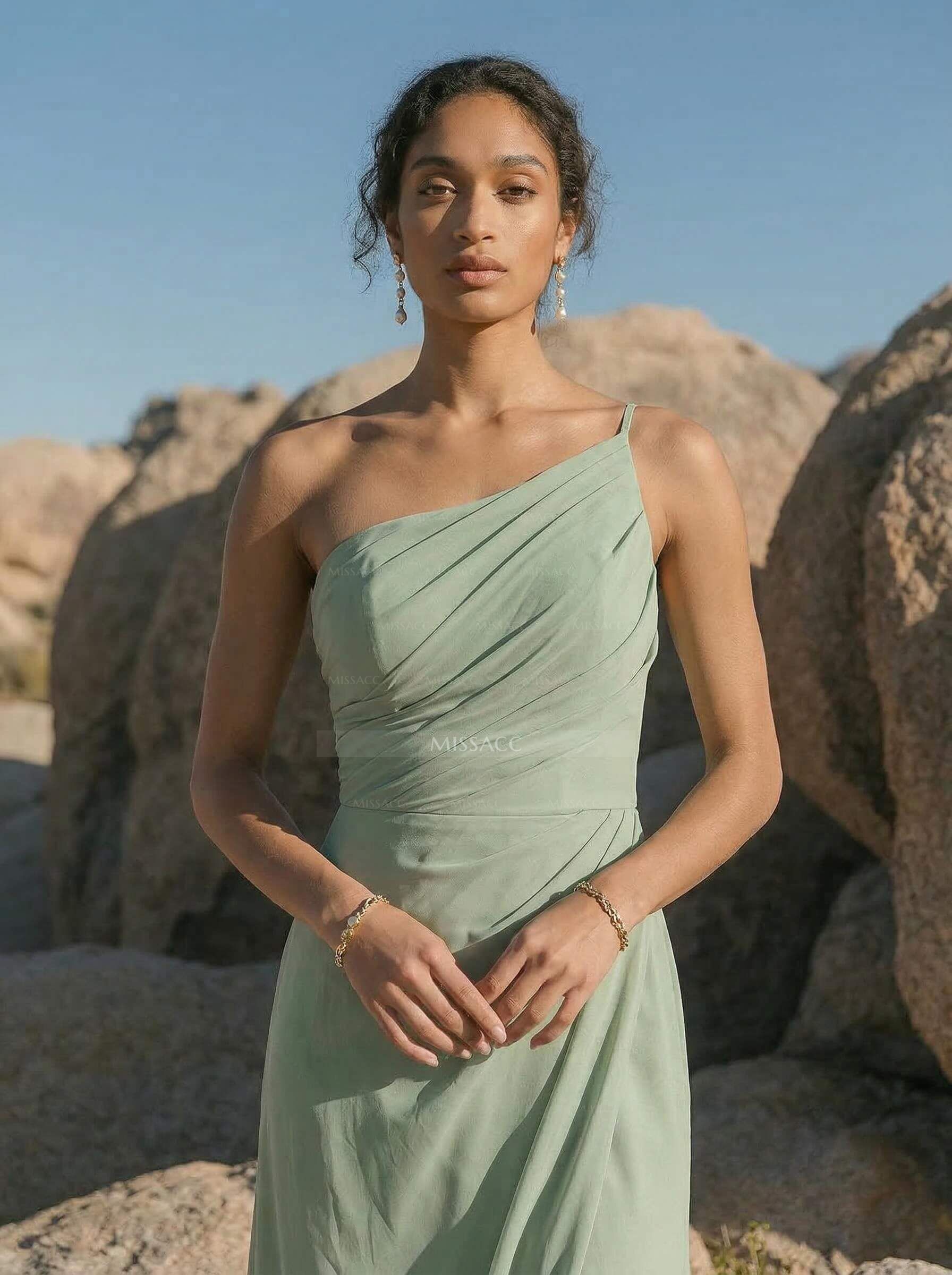 Sheath/Column Chiffon(Non-Stretch) Bridesmaid Dresses With High Split