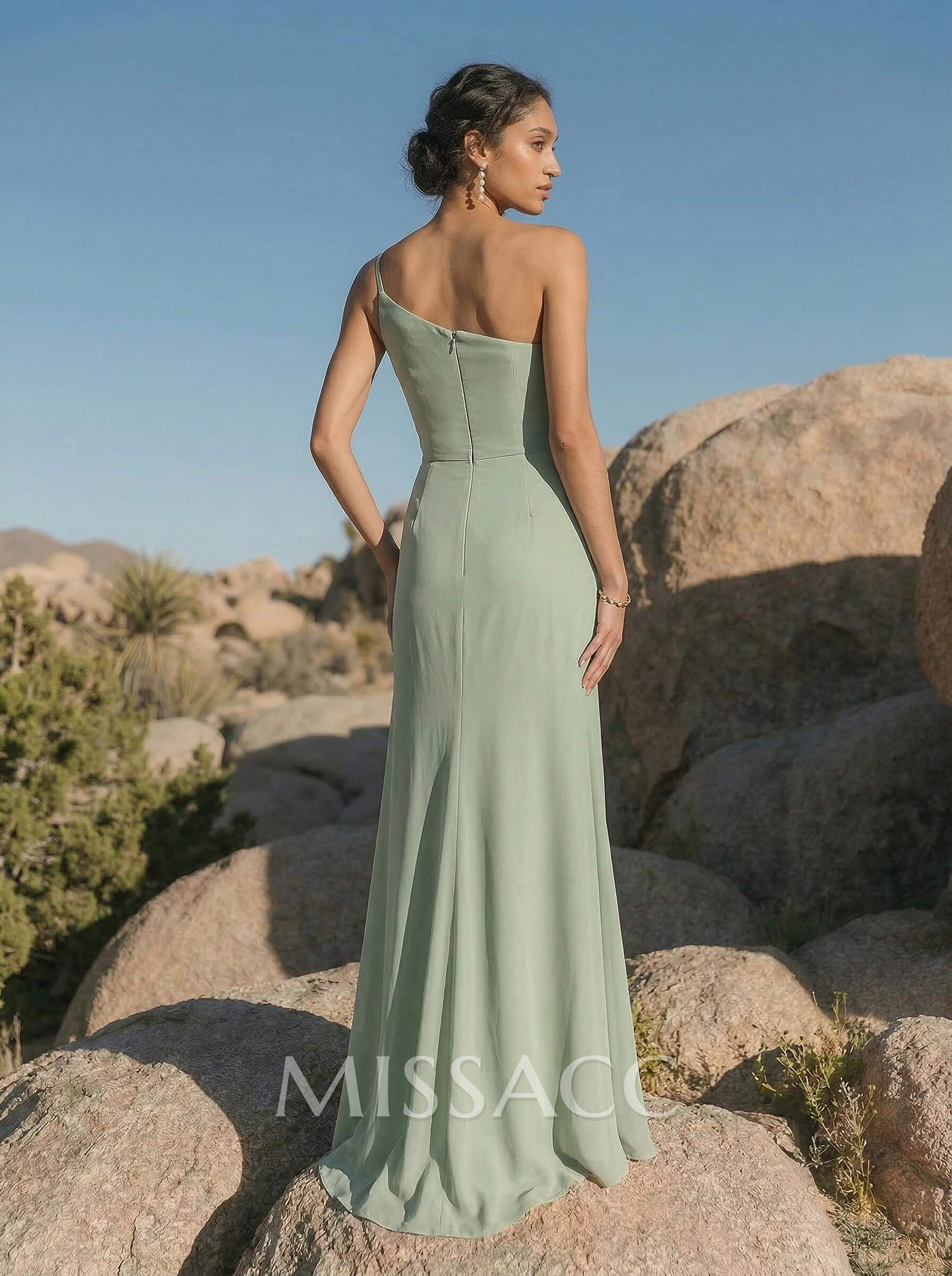Sheath/Column Chiffon(Non-Stretch) Bridesmaid Dresses With High Split