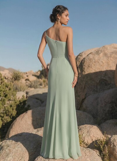 Sheath/Column Chiffon(Non-Stretch) Bridesmaid Dresses With High Split