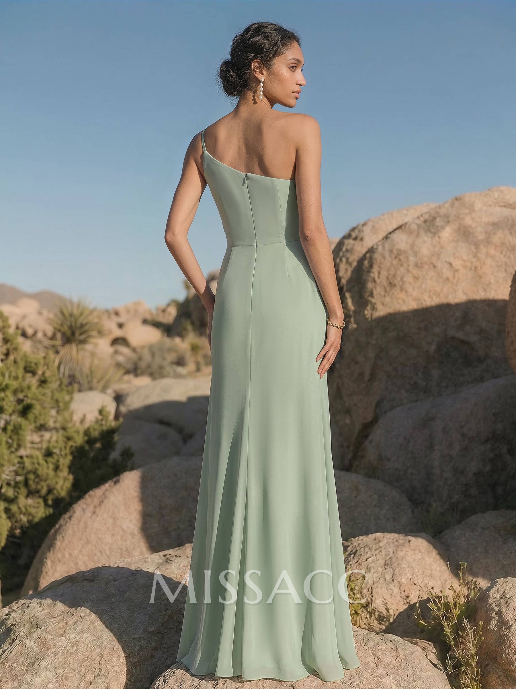 Sheath/Column Chiffon(Non-Stretch) Bridesmaid Dresses With High Split Sheath/Column Chiffon(Non-Stretch) Bridesmaid Dresses With High Split