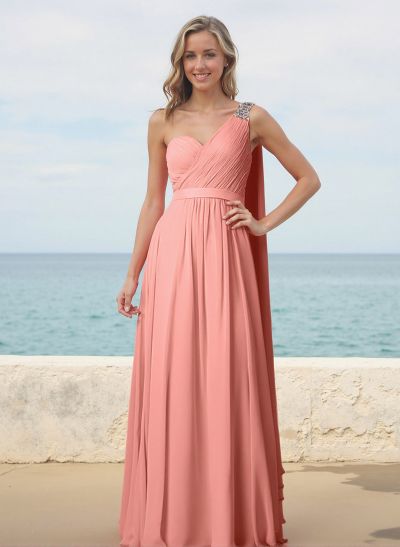 A-Line One-Shoulder Sleeveless Chiffon Bridesmaid Dresses