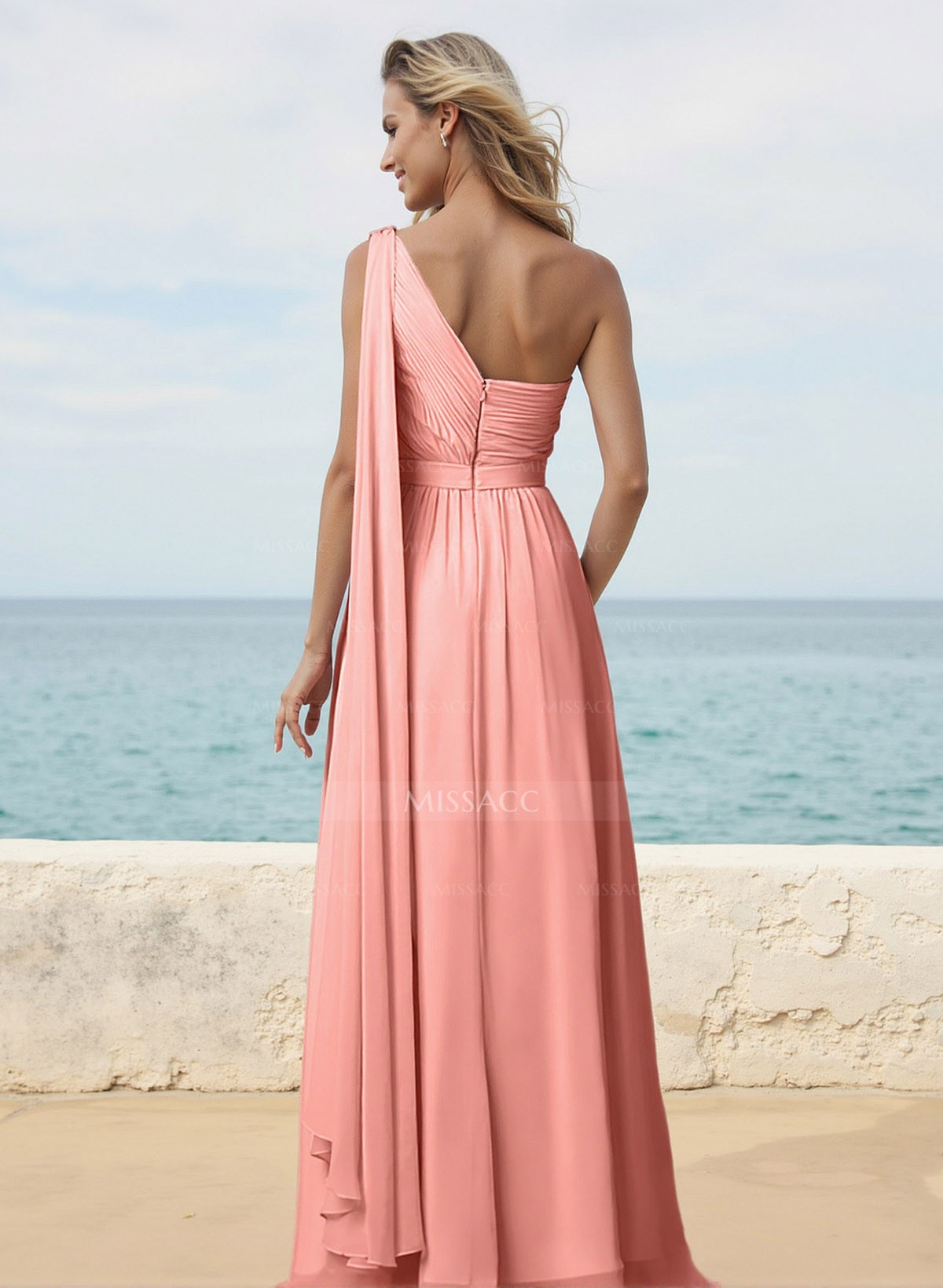 A-Line One-Shoulder Sleeveless Chiffon Bridesmaid Dresses