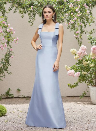 Trumpet/Mermaid Square Neckline Satin Bridesmaid Dresses With Bow(s)