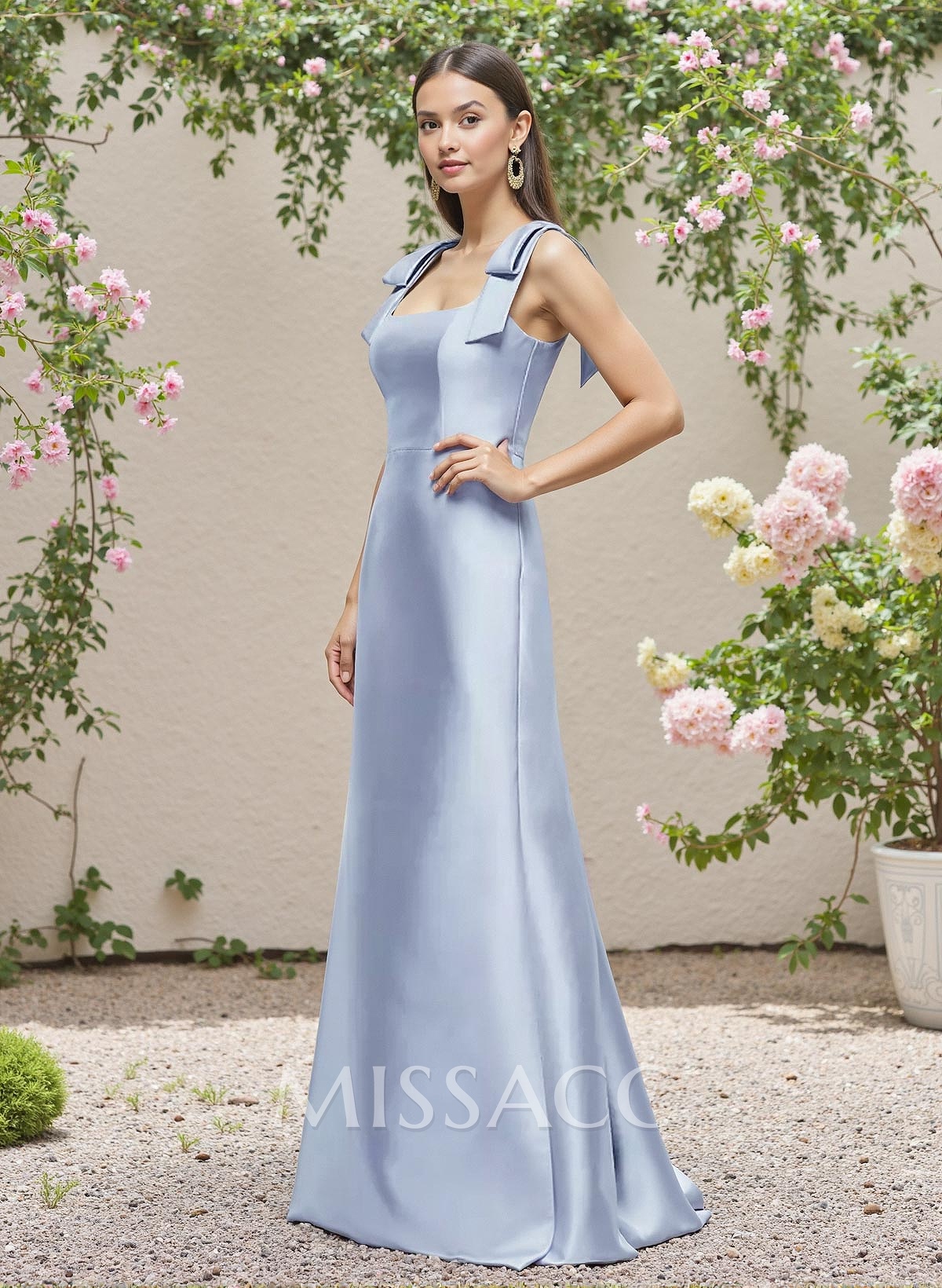 Trumpet/Mermaid Square Neckline Satin Bridesmaid Dresses With Bow(s)