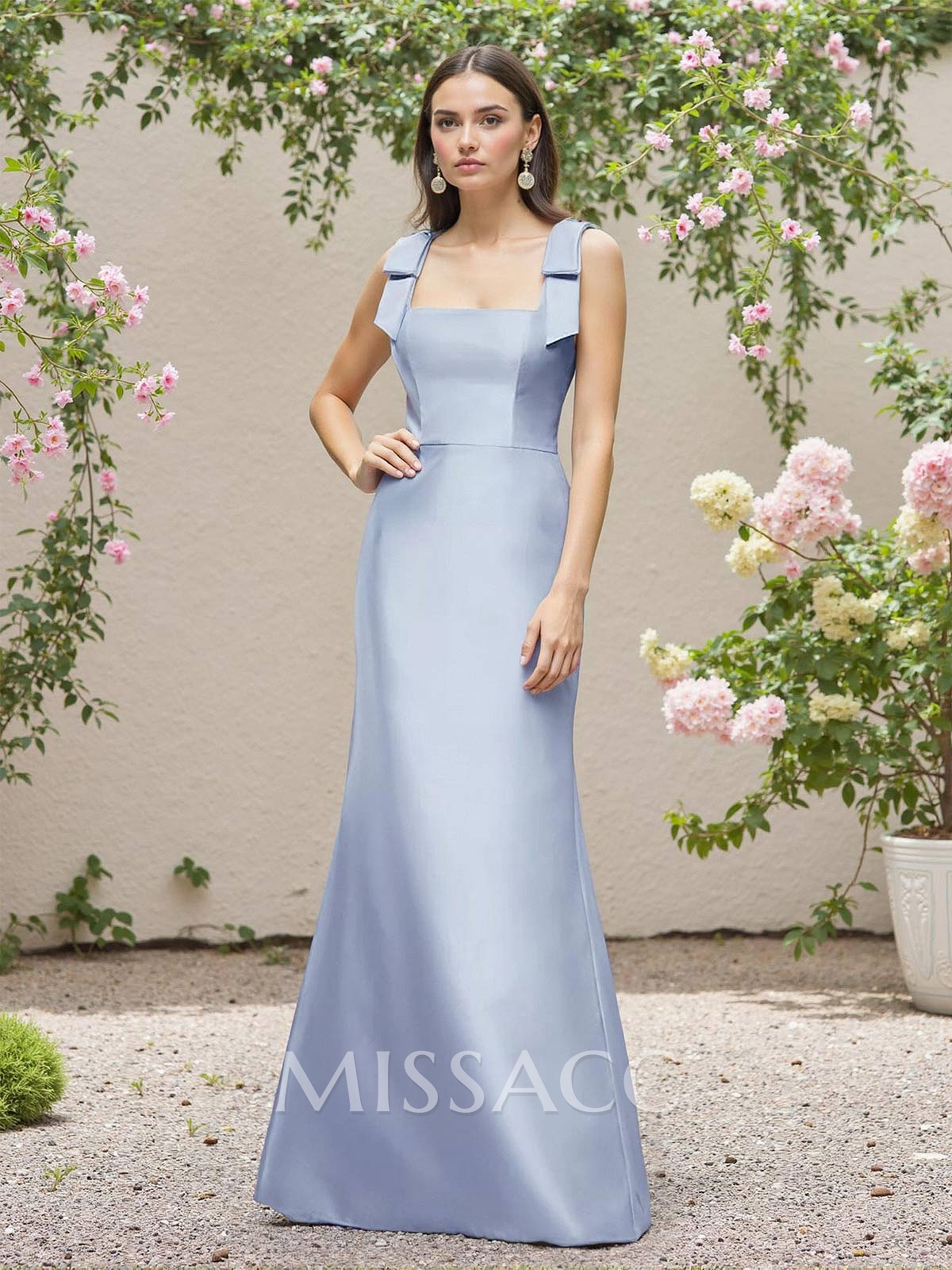 Trumpet/Mermaid Square Neckline Satin Bridesmaid Dresses With Bow(s) Trumpet/Mermaid Square Neckline Satin Bridesmaid Dresses With Bow(s)
