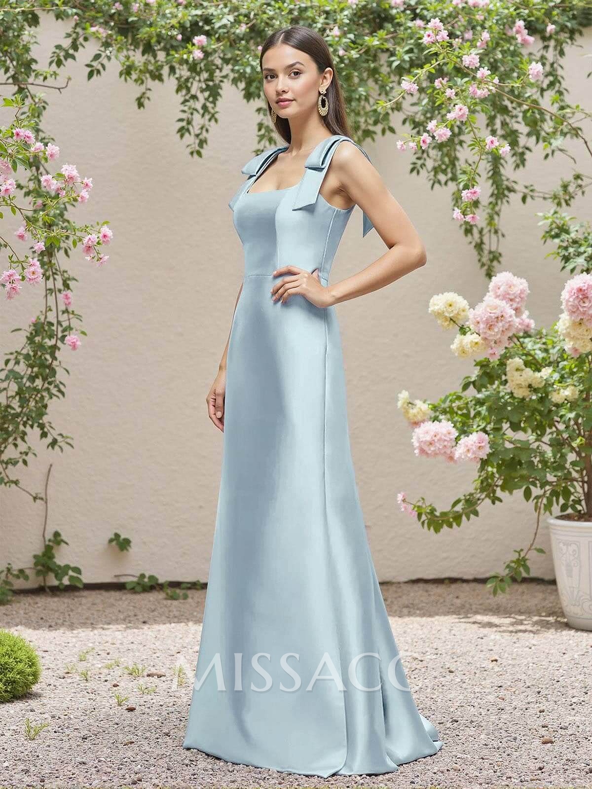 Trumpet/Mermaid Square Neckline Satin Bridesmaid Dresses With Bow(s) Trumpet/Mermaid Square Neckline Satin Bridesmaid Dresses With Bow(s)