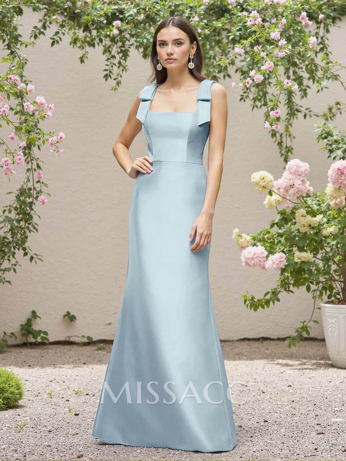 Trumpet/Mermaid Square Neckline Satin Bridesmaid Dresses With Bow(s) Trumpet/Mermaid Square Neckline Satin Bridesmaid Dresses With Bow(s)