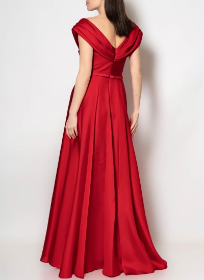 A-Line Off-The-Shoulder Sleeveless Floor-Length Satin Bridesmaid Dresses