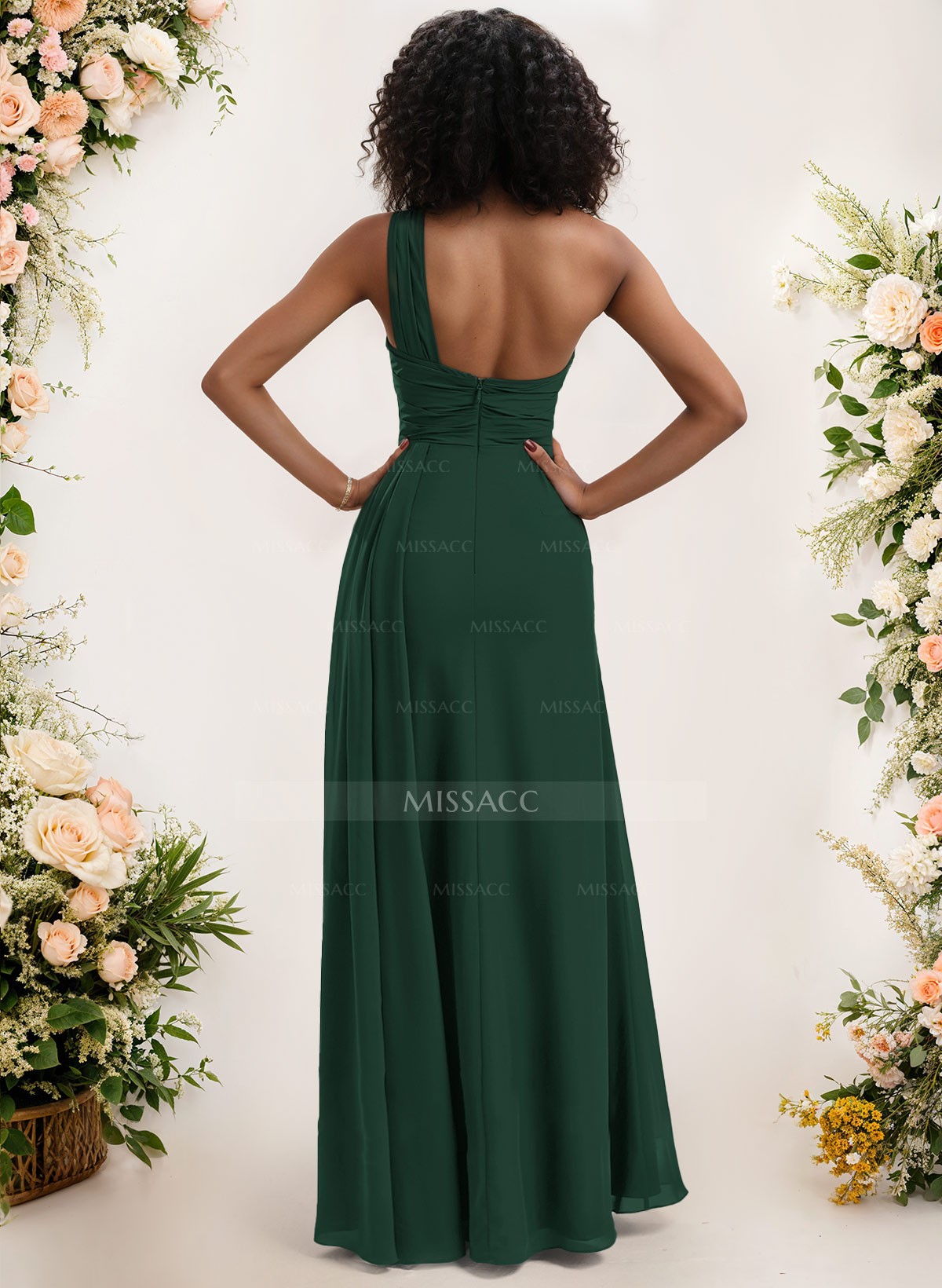A-Line One-Shoulder Sleeveless Chiffon Bridesmaid Dresses With High Split
